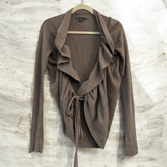 Armani Exchange Sweaters - Armani Exchange Brown Cashmere Blend Ruffle Cardigan Sweater Medium